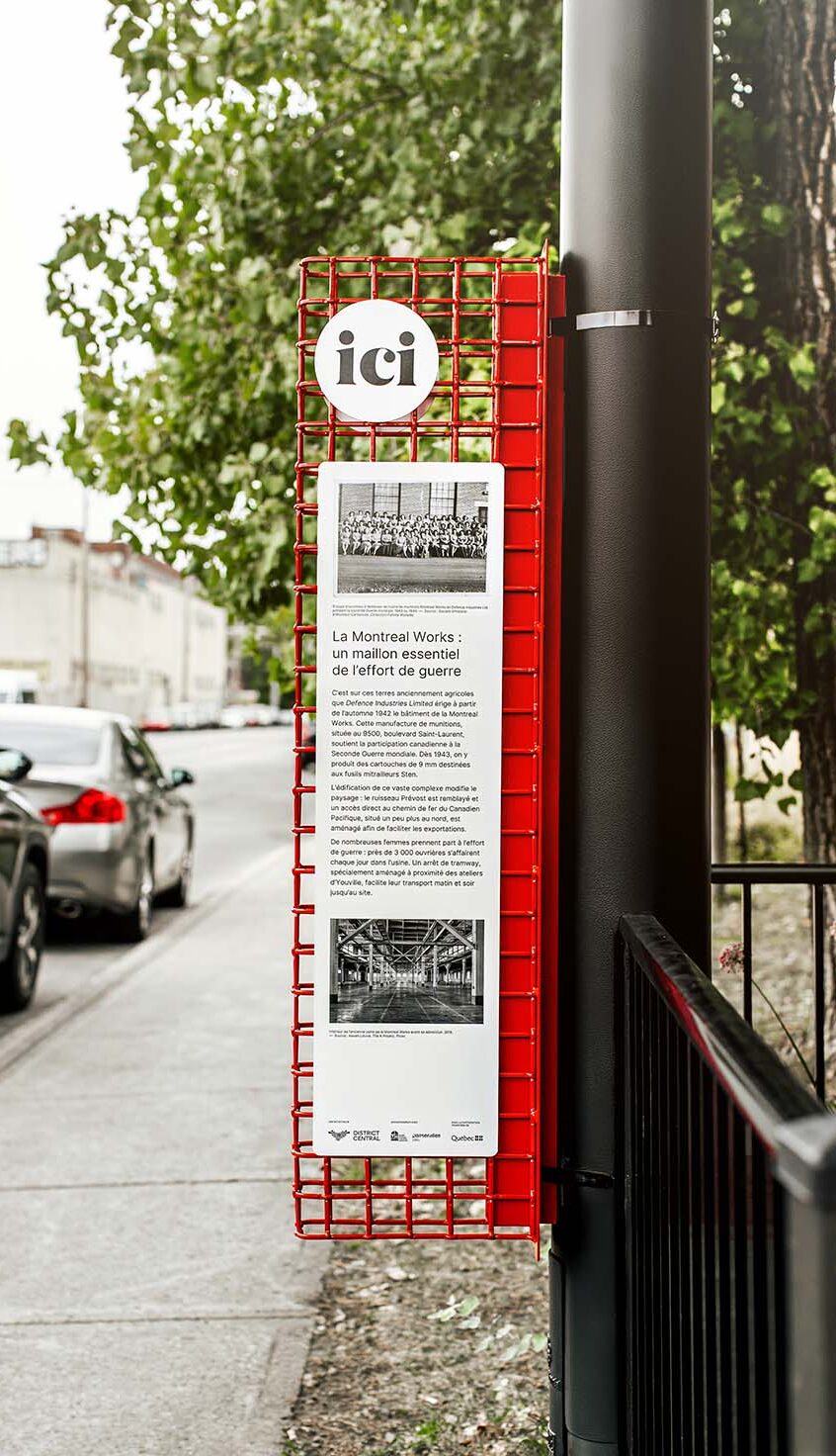 Historical panel recounting the history of the vacant lot, installed in summer 2025 and removed for the winter season, at 111 Louvain Street West. Photo: Emilie Delorme