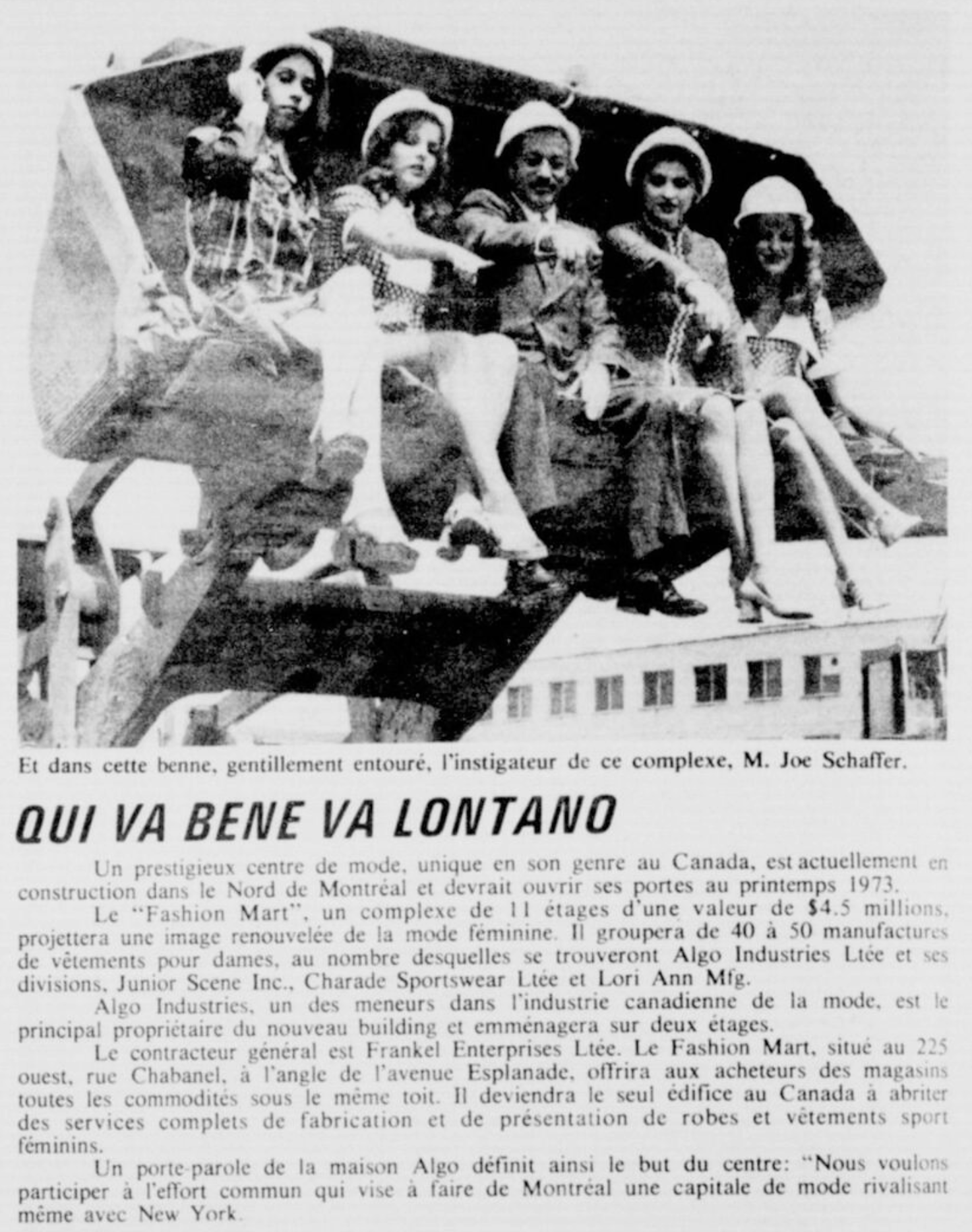 Newspaper article announcing the construction of Fashion Mart at 225 Chabanel Street West. Le Petit Journal, 1974. — Source: BAnQ Numérique.