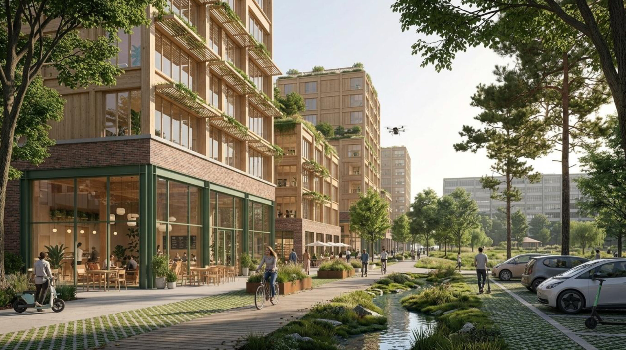 Une vision prospective de BC2 illustrant le potentiel de verdissement et la création d’un parc central structurant dans le secteur Chabanel. Crédit : BC2